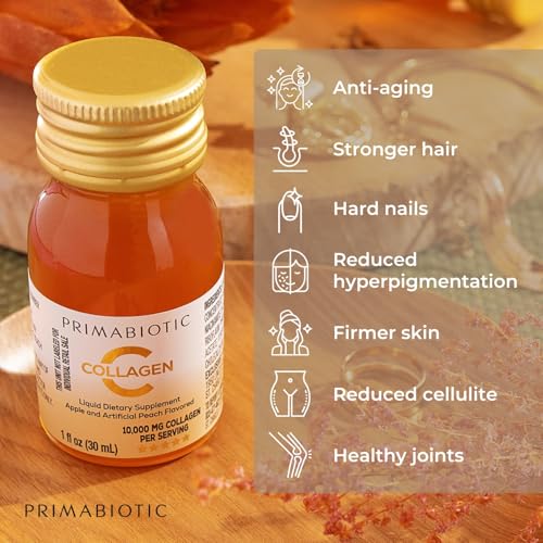 PRIMABIOTIC Liquid Collagen - High Collagen Content [10,000 Mg] Per Serving - Hydrolyzed Collagen and 12 Vitamins - Gluten Free- 900 Ml - Pack of 30 Bottles x 30 Ml