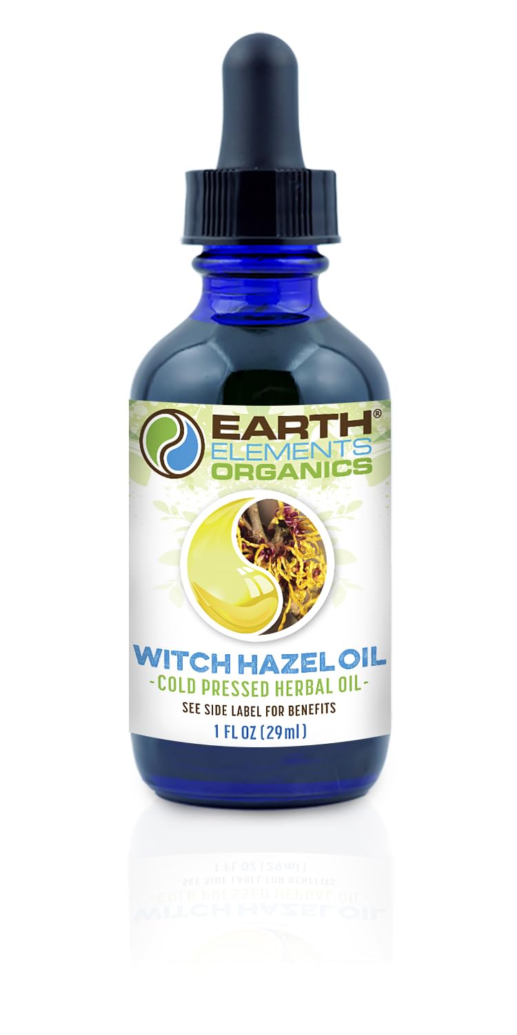 Earth Elements Organics Organic Witch Hazel Oil Raw, Infused, Pressed Astringent, Moisturizer, Hydration 1fl.oz.