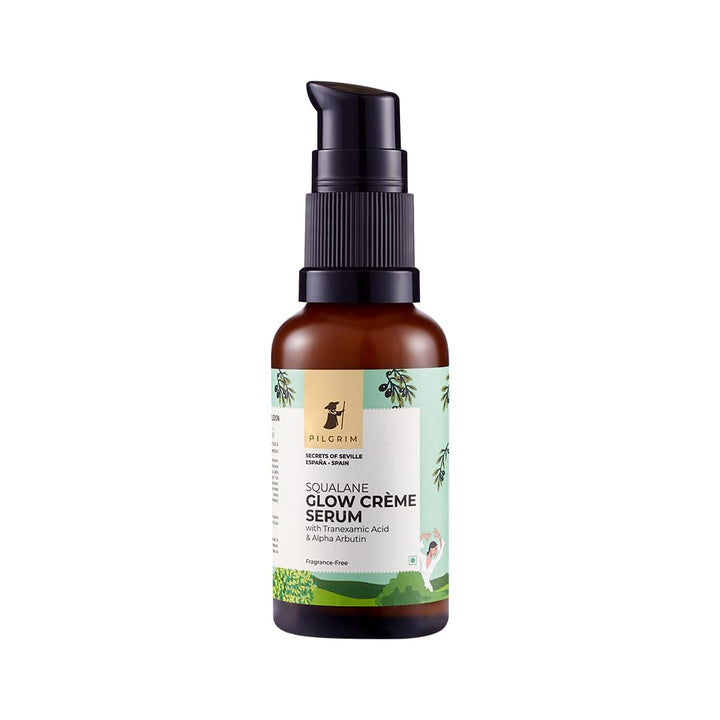 Pilgrim Squalane Glow Crème Serum | with 1% Alpha Arbutin & 4% Niacinamide | Reduces Dark Spots & Acne Scars | Evens Skin Tone & Hydrates | 1.01 Fl Oz (30ml)