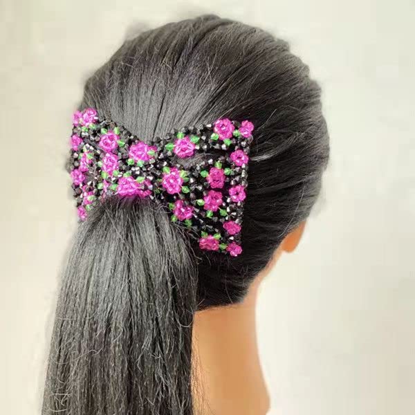 Lovef Flower Multifunction Easy Magic Hair Comb Stretchy Beaded Hair Comb in Small Beads Hairpin Plate Hair (White)