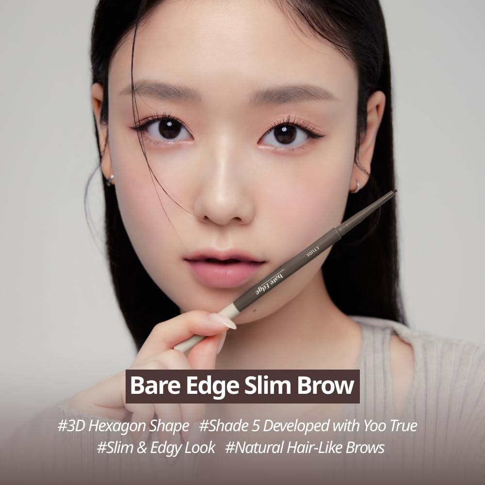 ETUDE Bare Edge Brow Pencil - Dark Brown | A hexagon-shaped slim brush that delicately coats every strand of eyelashes | Brow Mascara | Zero Clump & No Bushy Brows, Korean Makeup, Kbeauty