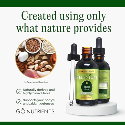 Go Nutrients Selenium 200 mcg Supplement, Yeast-Free Liquid Drops, Selenium Drops, Herbal Supplements with Trace Mineral Selenium and Purified Water, Selenium Liquid - 1.0 oz Bottle