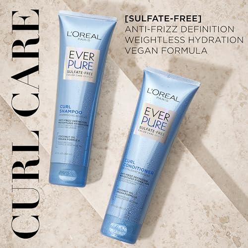 L'Oreal Paris Sulfate Free Conditioner for Curly Hair, Lightweight, Anti-Frizz Hair Care with Coconut Oil, EverPure, 8.5 Fl Oz (Packaging May Vary)