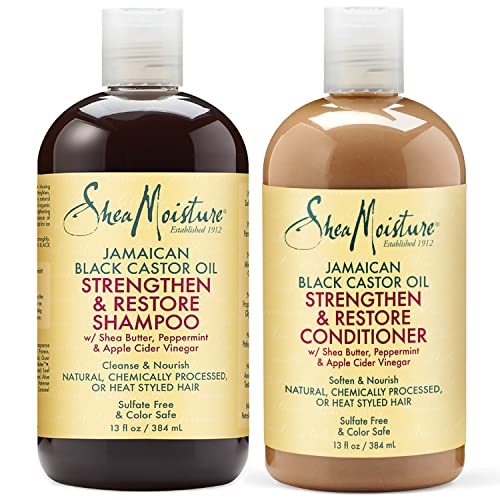 SheaMoisture Strengthen & Restore Shampoo & Conditioner Set –Jamaican Black Castor Oil for Hair Repair & Frizz Control, 13 Oz Ea