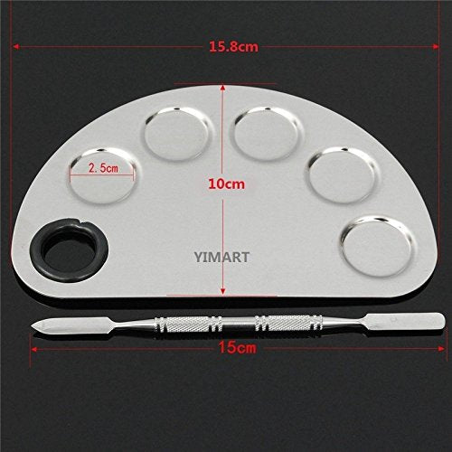 Yimart Stainless Steel Makeup Palette Cosmetic Five Holes Mixing Pallete Spatula
