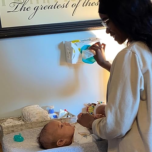 Gadjit Baby Wet Wipes, Hand Wipes Wall Dispenser | Mounts on a Wall and Holds Up to an 84 Count Pack of Wipes | Keeps Wipes Always Within Easy Reach of Messes (White)