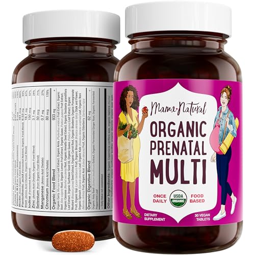 Mama Natural Organic Prenatal Vitamins For Women Vegan (30 Servings) | One A Day Prenatal Vitamins For Pregnant Women | Food Based, Non-gmo & Gluten-free - Pre Natal Multivitamin For Women With Folate