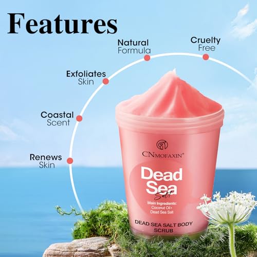 Dead Sea Salt Body Scrub for Men & Women, Underarm Detox Scrub, Exfoliating Body Scrubber for Smooth & Radiant Skin with Coconut Oil, Amino Acids, & Vaseline Body Oil, Dead Skin Remover for Body Care