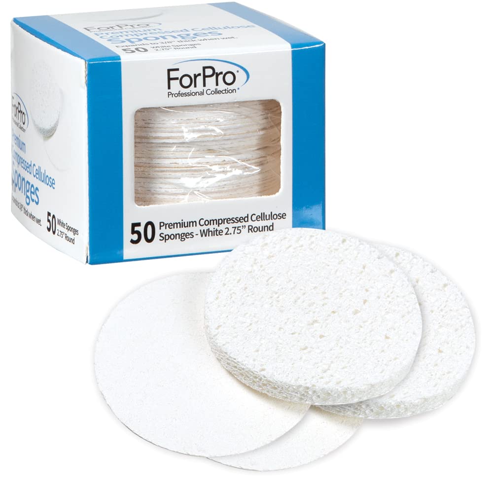 ForPro Premium Compressed Facial Sponges, 50-Count Cellulose Sponges for Facial Cleaning, Exfoliating and Makeup Removal, 2.75 Round, White