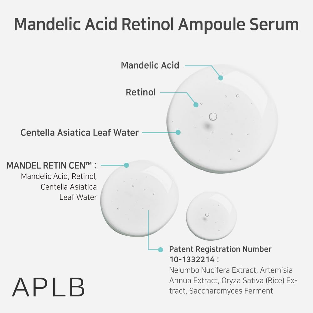 APLB Mandelic Acid Retinol Ampoule Serum | MANDEL RETIN CEN™ 34.0% 1.35 FL.OZ/Korean Skincare, Acne care, Exfoliant, Wrinkle care, Revitalize for gentle and improve skin texture