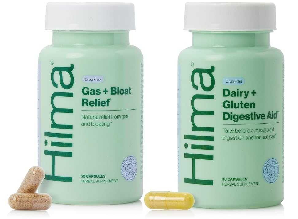 Hilma De-Bloat Bundle for Pre or Post Meal, Gas & Bloating Relief for Women (50 Vegan Capsules) with Lemon Balm & Peppermint Leaf, Digestive Enzymes for Women (30 Vegan Capsules) with Dandelion Root