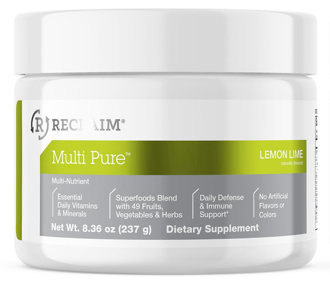 Reclaim Multi Pure Lemon Lime, Immune Support, Vitamin C, Vitamin B Complex, Probiotic, Superfood Powder, Calcium, Magnesium Oxide, (30 Servings) (Lemon Lime)