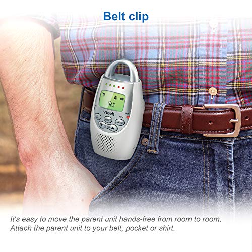 VTech Communications DM221 Audio Baby Monitor with up to 1,000 ft of Range, Vibrating Sound-Alert, Talk Back Intercom & Night Light Loop, White/Silver