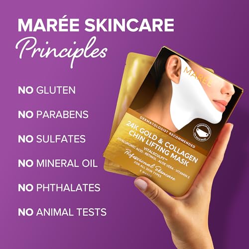 MAREE V Line Lifting Mask with 24K Gold - Deep Collagen Jawline Shaper Mask with Retinol for Face Lift - Hyaluronic Acid, Vitamin E - 5 PACK