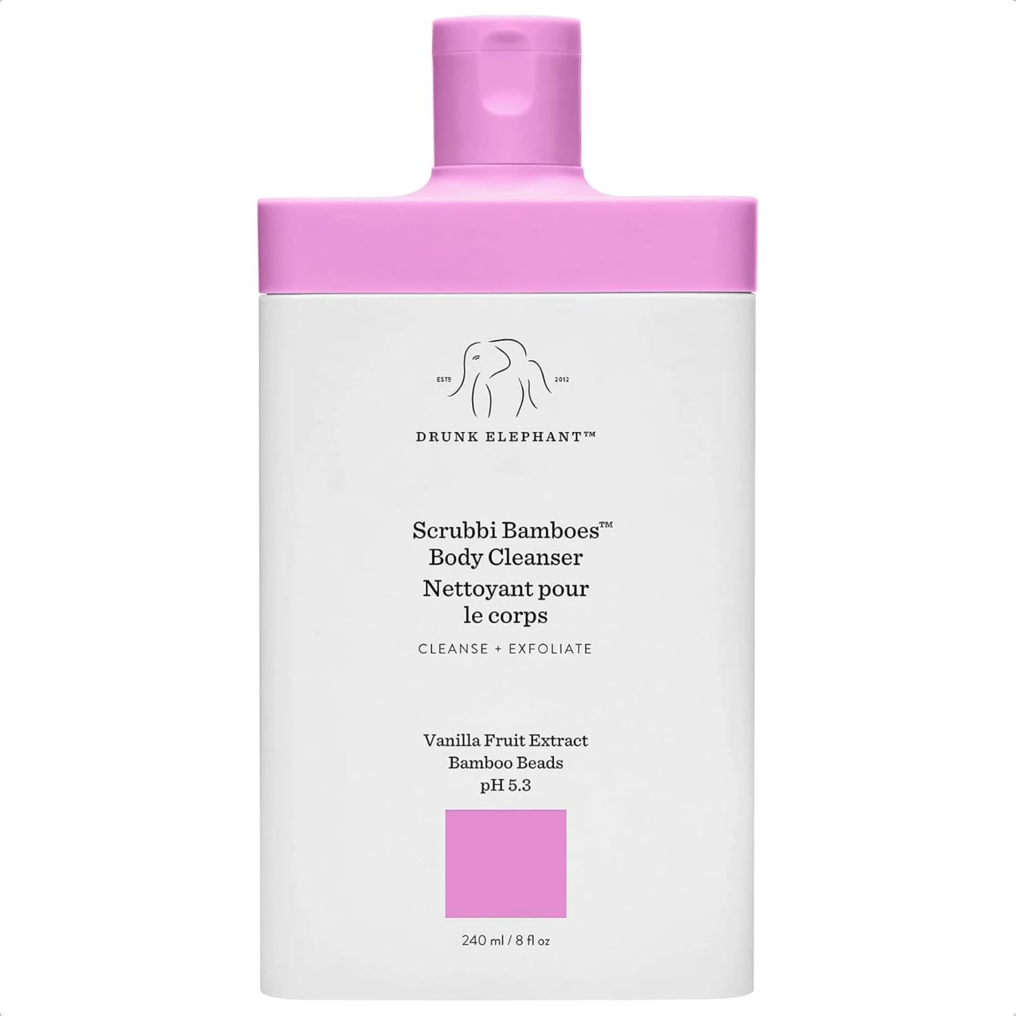 Drunk Elephant Scrubbi Bamboes Body Cleanser - 240 ml/8 fl oz - Sulfate-Free Body Scrub Wash - Clean Clinical Skincare - Cruelty-Free - Dermatologist Tested - Free of Essential Oils, Silicones, SLS