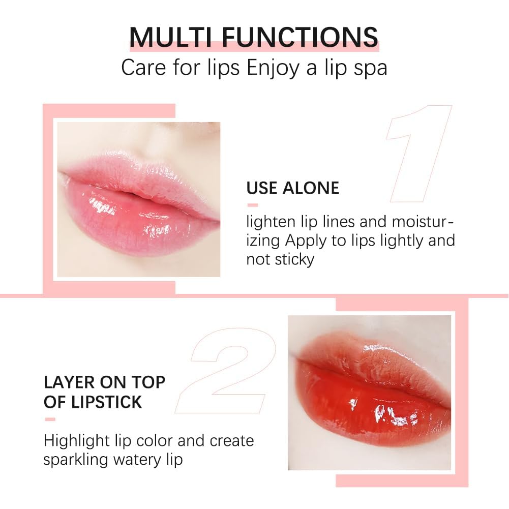 Fovcos Hydrating Lip Glow Oil, Moisturizing Lip Glow Oil, Lip Plumper Gloss, Transparent Lip Gloss, Lip Oil, Plumping Lip Oil, Lip Balm, Tinted Lip Balm Lip Care (2PCS Raspberry)