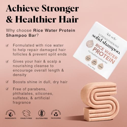 Kitsch Rice Water Shampoo Bar Soap for Hair Care - Soap Bar for Strengthening Weak or Damaged Hair, Women and Mens Shampoo, Vegan, All Natural, Paraben-Free & Sulfate-Free, Made in US, 3.2oz