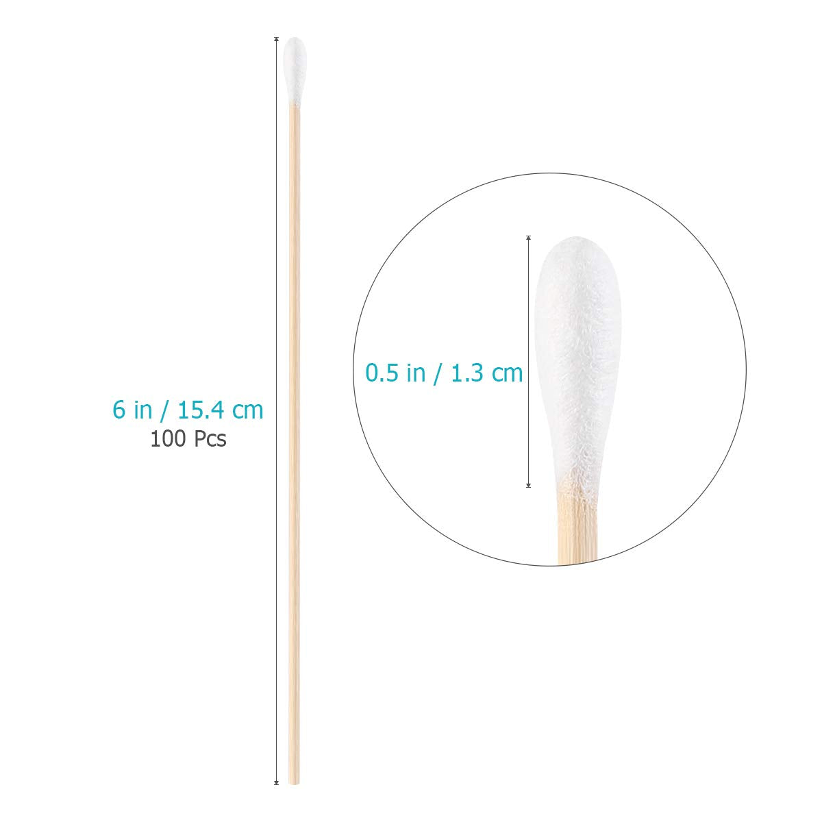 ROSENICE Cotton Swabs 100Pcs Long Wood Handle Medical Swabs Ear Cleaning Wound Care Cotton Buds Sanitary Round Cotton Tip Swab