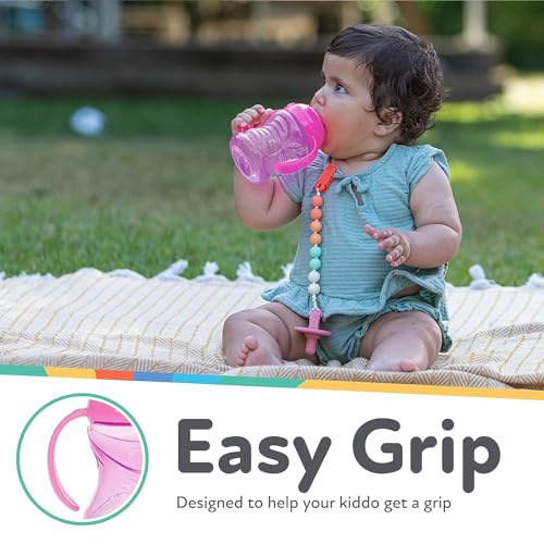 Nuby Clik-It Grip N' Sip Soft Spout No-Spill Training Sippy Cup with Handles - (3-Pack) 10 oz - 4+ Months - Aqua/Purple/Pink