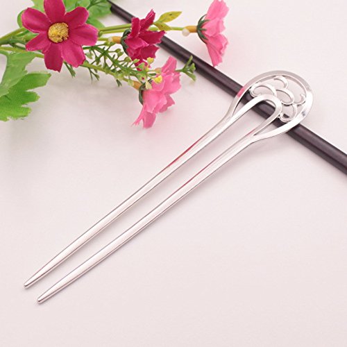 Mandi Home U-Shaped Metal Hairpin Hair Clip Clamps Accessories 6.3 Inches Fork Hairpin Barrettes Pin Ponytail Holder Can Be A Bookmark (Silver)