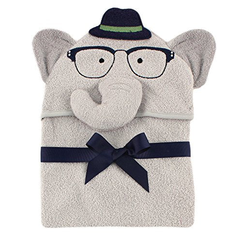 Hudson Baby Unisex Baby Cotton Animal Face Hooded Towel, Smart Elephant, One Size