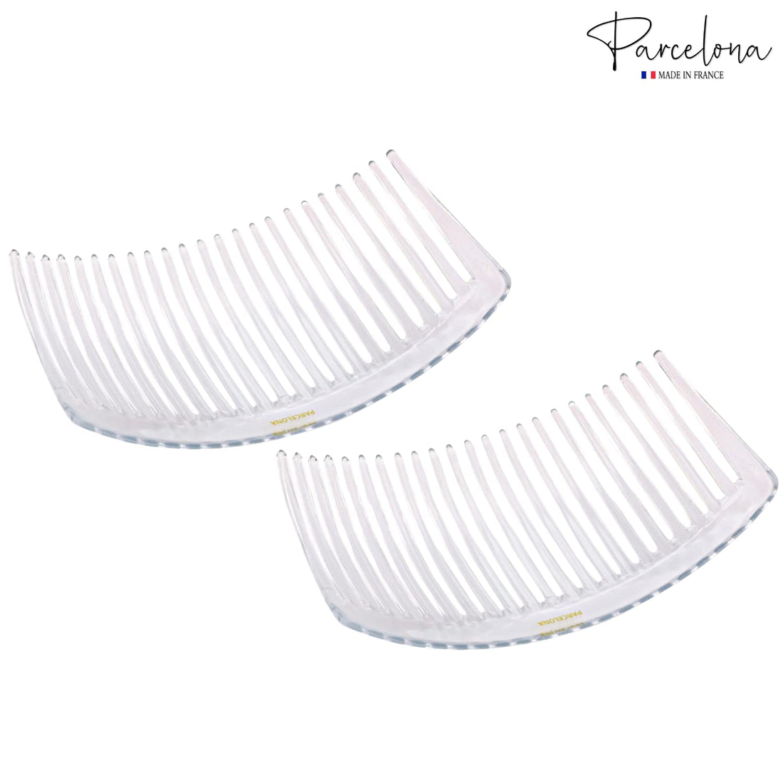 Parcelona French Pair of Clear Crystal Color Large Glossy Cellulose Acetate Good Grip Updo 23 Teeth Hair Side Combs 4.25 Inches