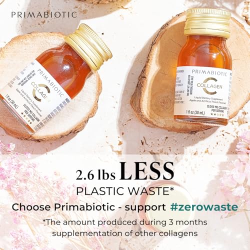 PRIMABIOTIC Liquid Collagen - High Collagen Content [10,000 Mg] Per Serving - Hydrolyzed Collagen and 12 Vitamins - Gluten Free- 900 Ml - Pack of 30 Bottles x 30 Ml