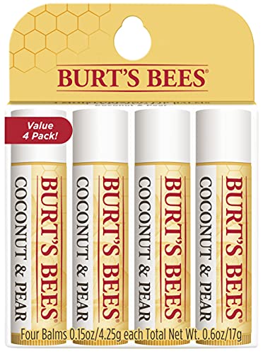 Burt's Bees 100% Natural Moisturizing Lip Balm, Coconut & Pear with Beeswax & Fruit Extracts, 4 Tubes