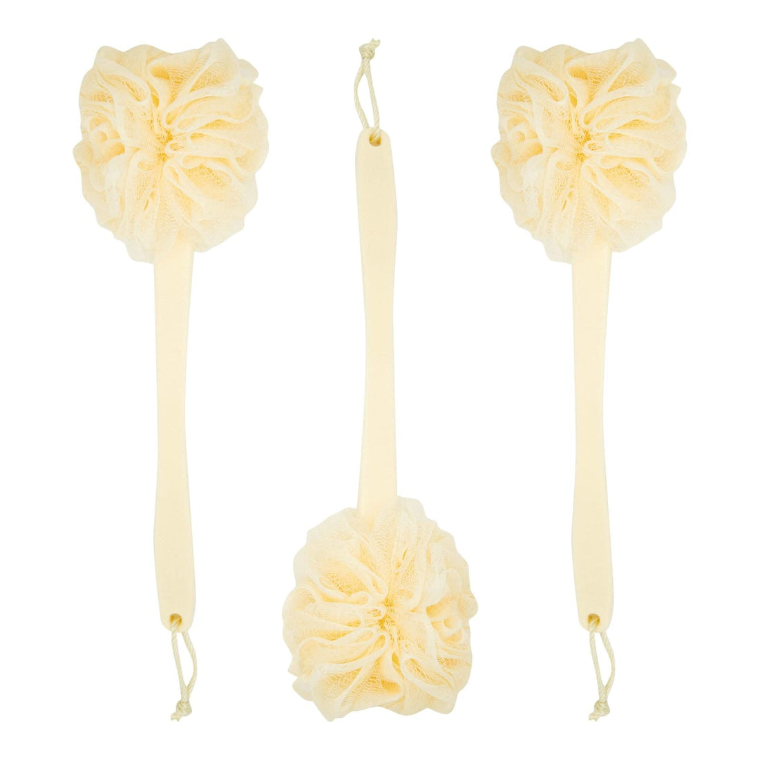 Juvale Body Back Scrubber Bath Sponges - 3-Pack Exfoliating Mesh Pouf Shower Brushes With Long Handles, Peach, 15.2 X 4.5 X 4 Inches
