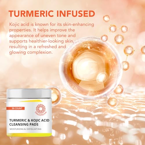 Paradream Turmeric Kojic Cleansing Pads: Turmeric Face Exfoliating Pads for Acne Scars Skin Fades Skin Firming - Cleaning Pad with Turmeric and Kojic - Deep Clean Pores 45PCS