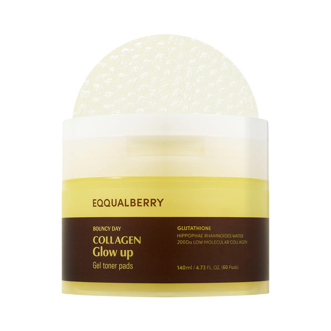EQQUALBERRY Collagen Glow Up Gel Toner Pads – Brightening Korean Jelly Pad with Deep Absorption Collagen, Hydrating & Glow-Boosting Formula, 4.73 FL.OZ. (140ml) / 60 Pads
