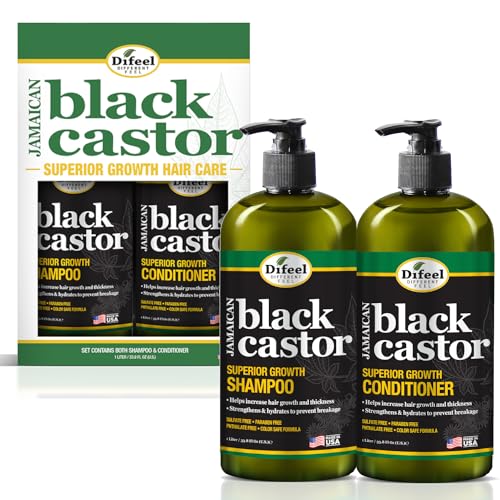Difeel Jamaican Black Castor Superior Growth Shampoo and Conditioner Set - 2-PC Gift Box, for Normal, Dry, Damaged, Thinning, Frizzy Hair, Sulfate & Paraben Free, 33.8oz Each