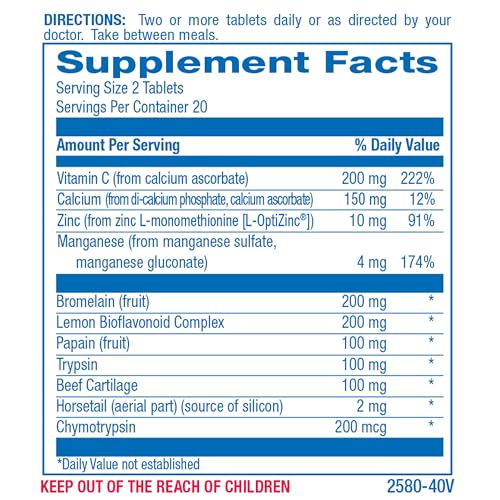 Bromelain Supplement for Soft Tissue Injuries - 40 Tablets - Vitamin C, Zinc, Citrus Bioflavonoids - Soft Tissue Support for Acute Injury Recovery - Zymain Proteolytic Enzymes, Minerals, Vitamins
