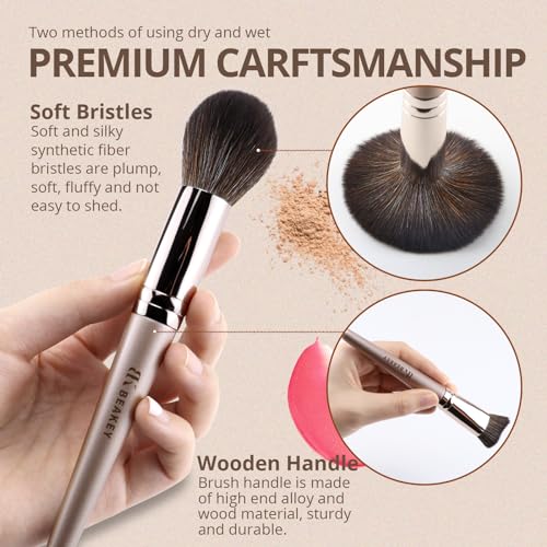 BEAKEY Vegan Makeup Brush Set: Soft Synthetic Brushes for Foundation & Eyeshadow, High-Density, Precise, Easy to Clean, Durable Handles