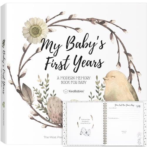 First 5 Years Baby Memory Book Girl, Boy - 90 Pages Hardcover First Year Milestone Keepsake Book, Newborn Scrapbook for New Parents, Minimalist Photo Album Journal, Gift for Baby Shower (WonderLand)