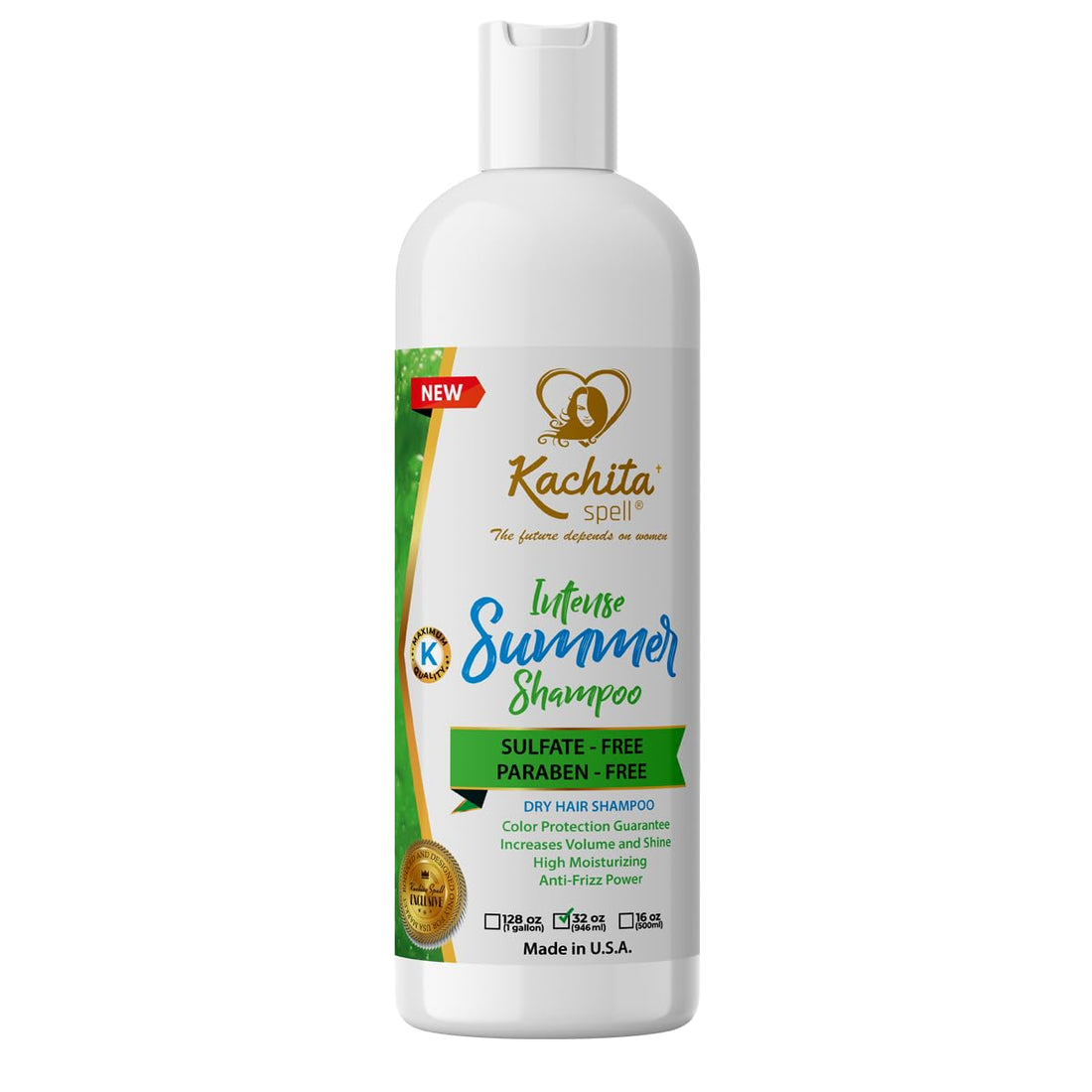 Kachita Spell New Hydrate Moisturizing Shampoo Intense Summer Sulfate and Paraben Free For Medium to Thick Dry, Color Treated Hair Made in USA 32 floz