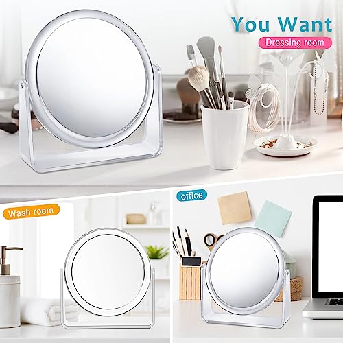 MKUMIR 15X Magnifying Makeup Mirror for Desk Double Sided 1X/15X Desk Mirror,Portable Table Small Standing Magnifying Mirror for Cosmetic, Transparent, MKT69Z