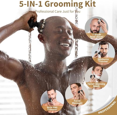 SHPAVVER Head Shavers for Bald Men: 5-in-1 Electric Razor - IPX7 Waterproof Shaving Grooming Kit for Balder - Turbo Speed & Precision Blades