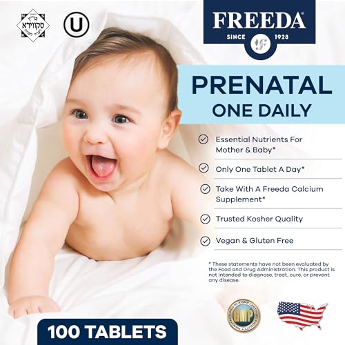 FREEDA Prenatal Vitamin - Kosher Prenatals - Prenatal Vitamins with Iron, Prenatal Folic Acid, Choline, Vitamin D - One Daily Pre Natal Multivitamin Support for Pregnant & Lactating Women (250)