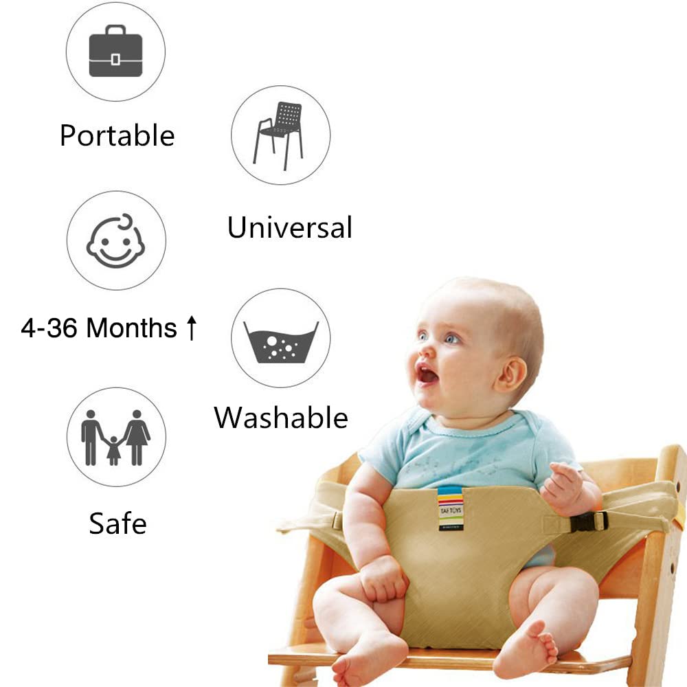 Lychee Harness Seat for High Chair Baby Feeding Safety Seat with Strap, Toddler Booster Harness Belt Portable Dining Seat Strap for Travel Home Restaurant Shopping (Khaki)