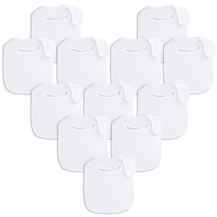Benoxine Baby Bibs Soft and Absorbent Organic Cotton Bandana Bibs Set for Boys Girls Newborn Unisex Plain Color 3-36 Months,White, 12 Pcs