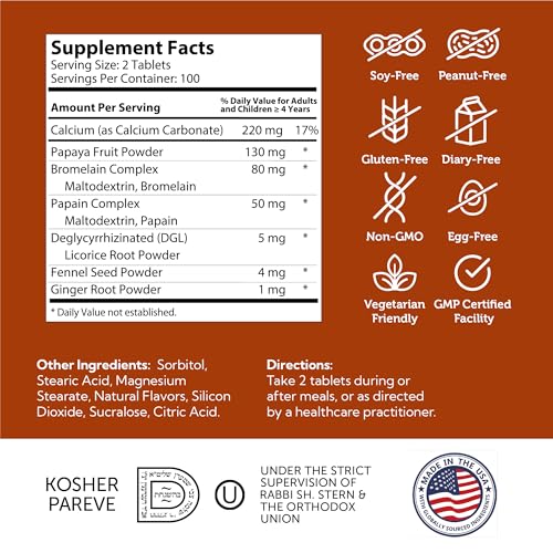 Zahler AfterMeals Digestive Enzymes for Digestion Health - Chewable Fruit-Based Digestive Enzymes for Women & Men with The Power of Papaya and Pineapple - Kosher Gluten Free Made in USA (100 Tablets)