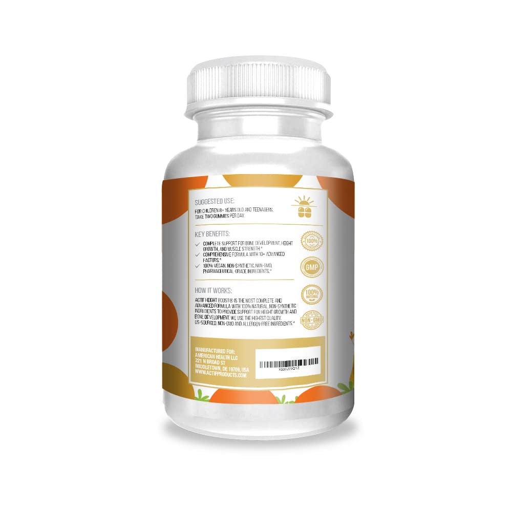 Actif Height Boost Mega Support for Height Growth with 10+ Factors, Height Supplement for Kids and Teens, 60 Gummies, Strawberry Flavor, Get Tall Fast Formula