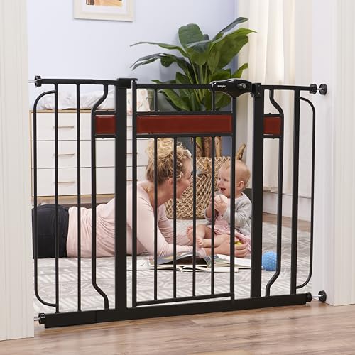 Regalo Home Accents Extra Wide Walk Thru Baby Gate, Includes Décor Hardwood, 4-Inch Extension Kit, 4-Inch Extension Kit, 4 Pack of Pressure Mount Kit and 4 Pack of Wall Cups and Mounting Kit