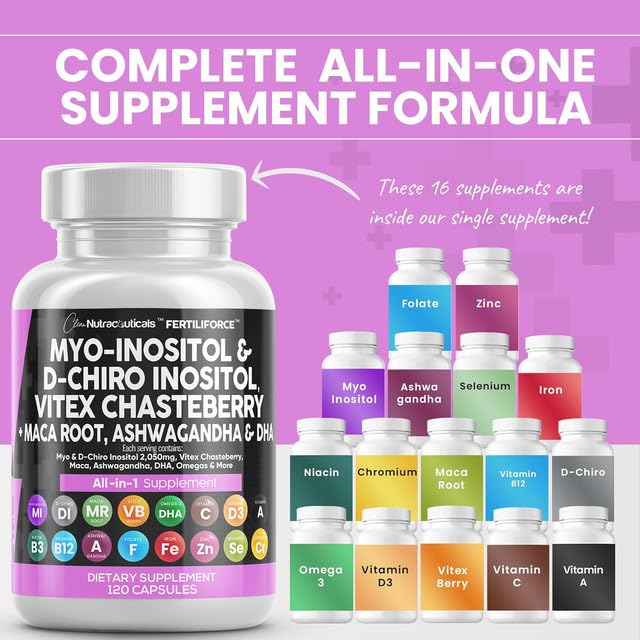 Myo-Inositol & D-Chiro Inositol 2050mg Fertility Supplement 40:1 Ratio - Prenatal Vitamins for Women with Ashwagandha Maca Root Vitex Chasteberry Iron DHA Folic Acid DIM Zinc - 2Pack