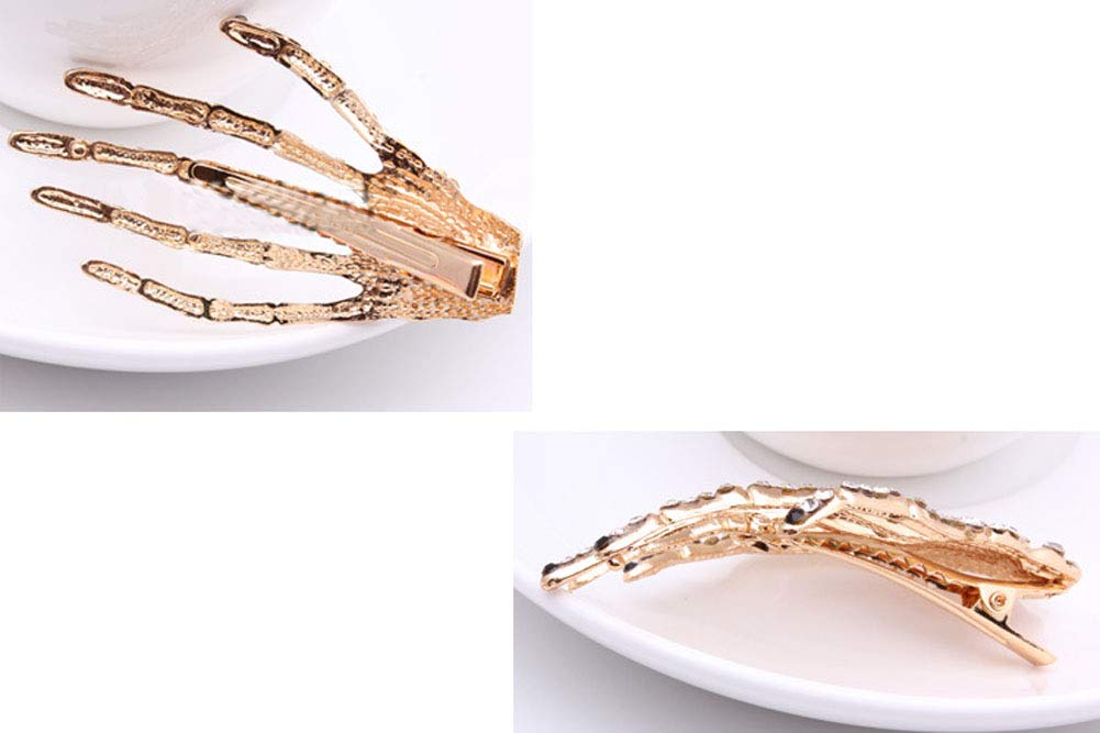 2Pcs Alloy Rhinestone Skeleton Claws Skull Hand Hair Clip Hairpin Zombie Punk Horror Bobby Claw Barrette Fashion Hair Accessories For Women Cosplay