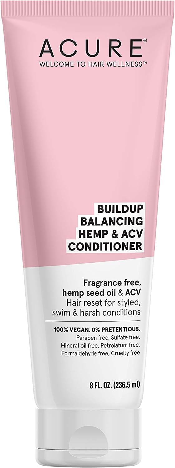 ACURE Buildup Balancing Hemp & Apple Cider Vinegar Conditioner | 100% Vegan | Resets & Balances Hair for Styled, Swim & Harsh Conditions | Fragrance Free Formula | 8 Fl Oz