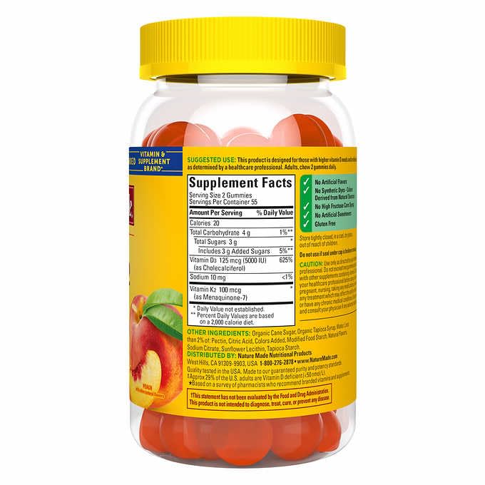 Generic Nature Mades 125 mcg D3 + 100 mcg K2 Gummies, 110 Count Bundle - Vitamins, Herbals & Dietary Supplements for Immune, Bone, Teeth & Muscle Health