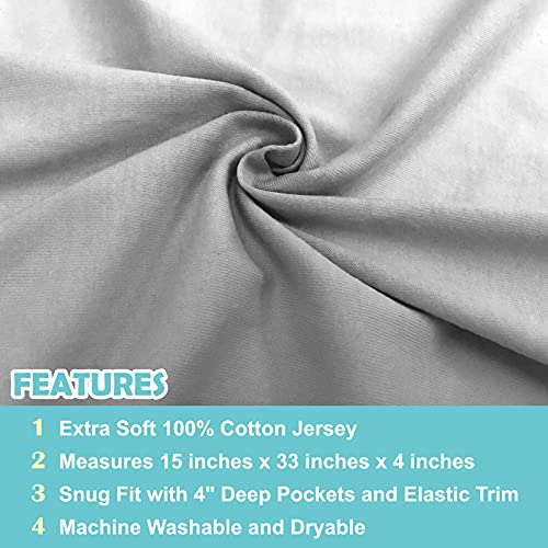 American Baby Company 15 x 33 Fitted Bassinet Sheet, 100% Natural Cotton Jersey Knit, Grey, Soft Breathable, for Boys and Girls, Pack of 2