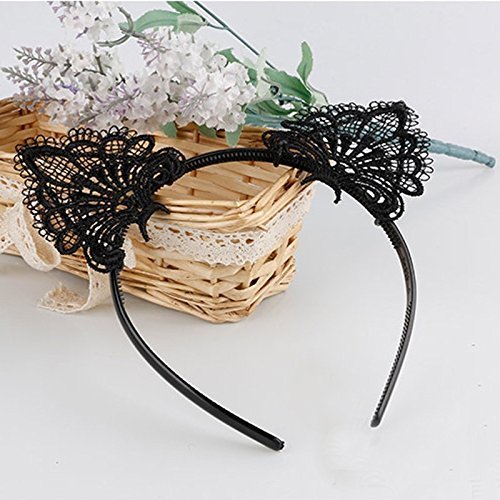 Akak Store Sexy Lovely Women Fashion Lace Cat Ears Headband Hair Accessories, Black